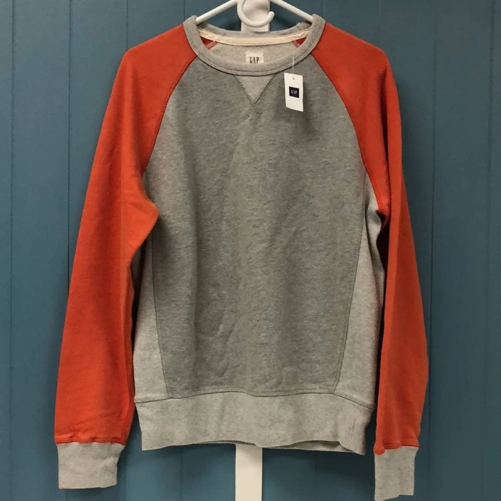Gap Tri‎ Tone orange and gray vintage retro reglan crewneck sweatshirt Mens S